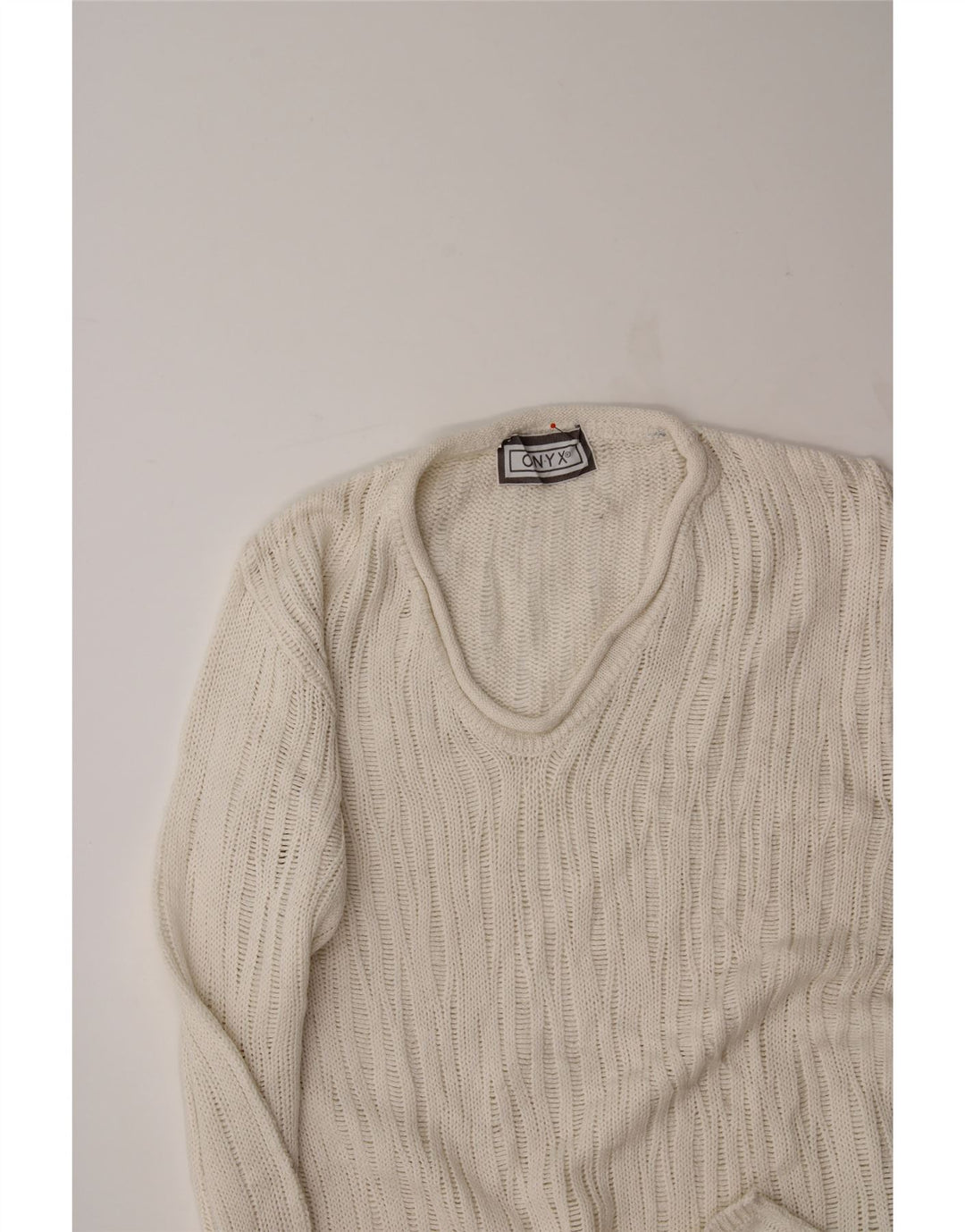 ONYX Womens V-Neck Jumper Sweater UK 12 Medium Off White Vintage Onyx and Second-Hand Onyx from Messina Hembry 