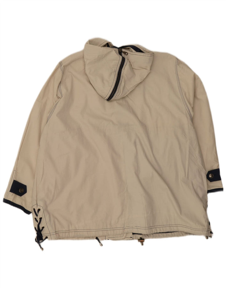 veste de pluie surdimensionnée à capuche vintage pour femmes UK 8 Petit polyester blanc cassé