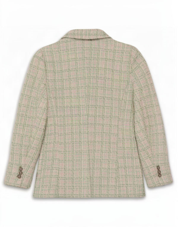 Zara Veste Blazer Double Boutonnage Femme UK 12 Carreaux Vert Moyen