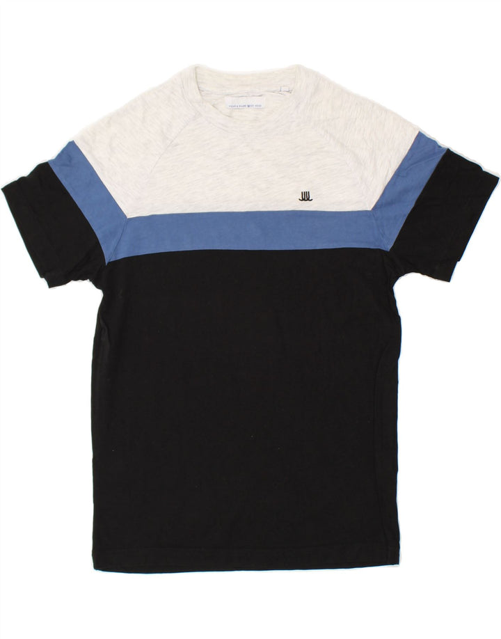 JULES Mens T-Shirt Top Small Black Colourblock Cotton Vintage Jules and Second-Hand Jules from Messina Hembry 