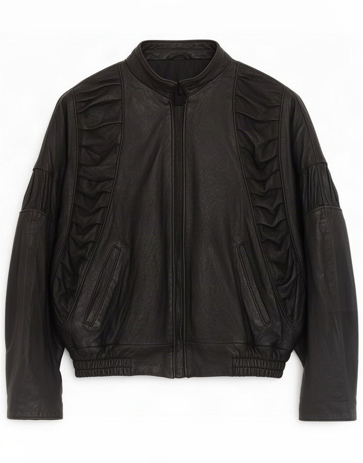 Vintage Veste en cuir surdimensionnée pour femme UK 10 Petit Noir