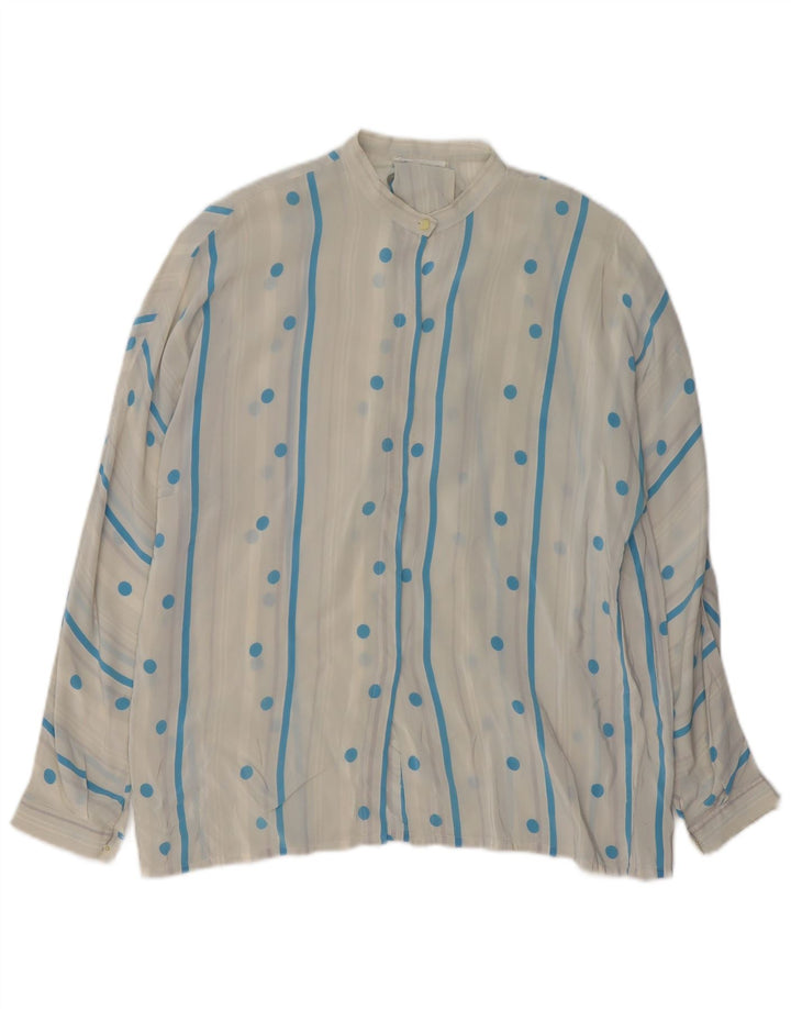 vintage Femme Chemise Blouse UK 16 Grand Pois Blanc