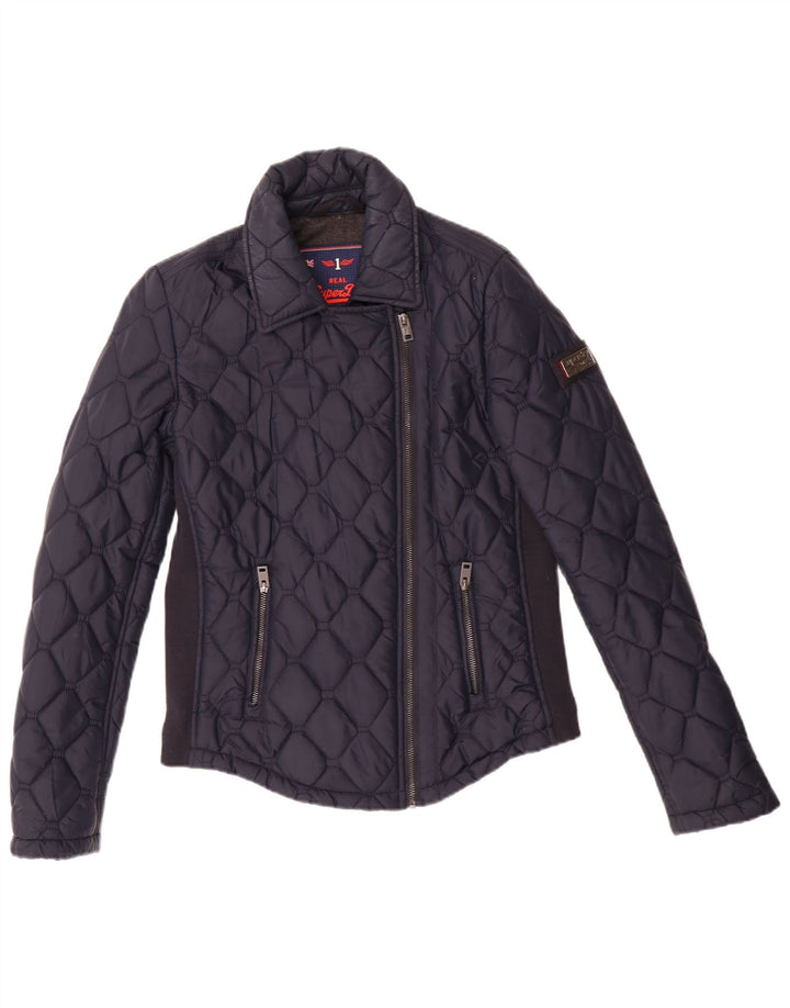Superdry Veste matelassée rembourrée pour femme UK 10 Petit nylon bleu marine
