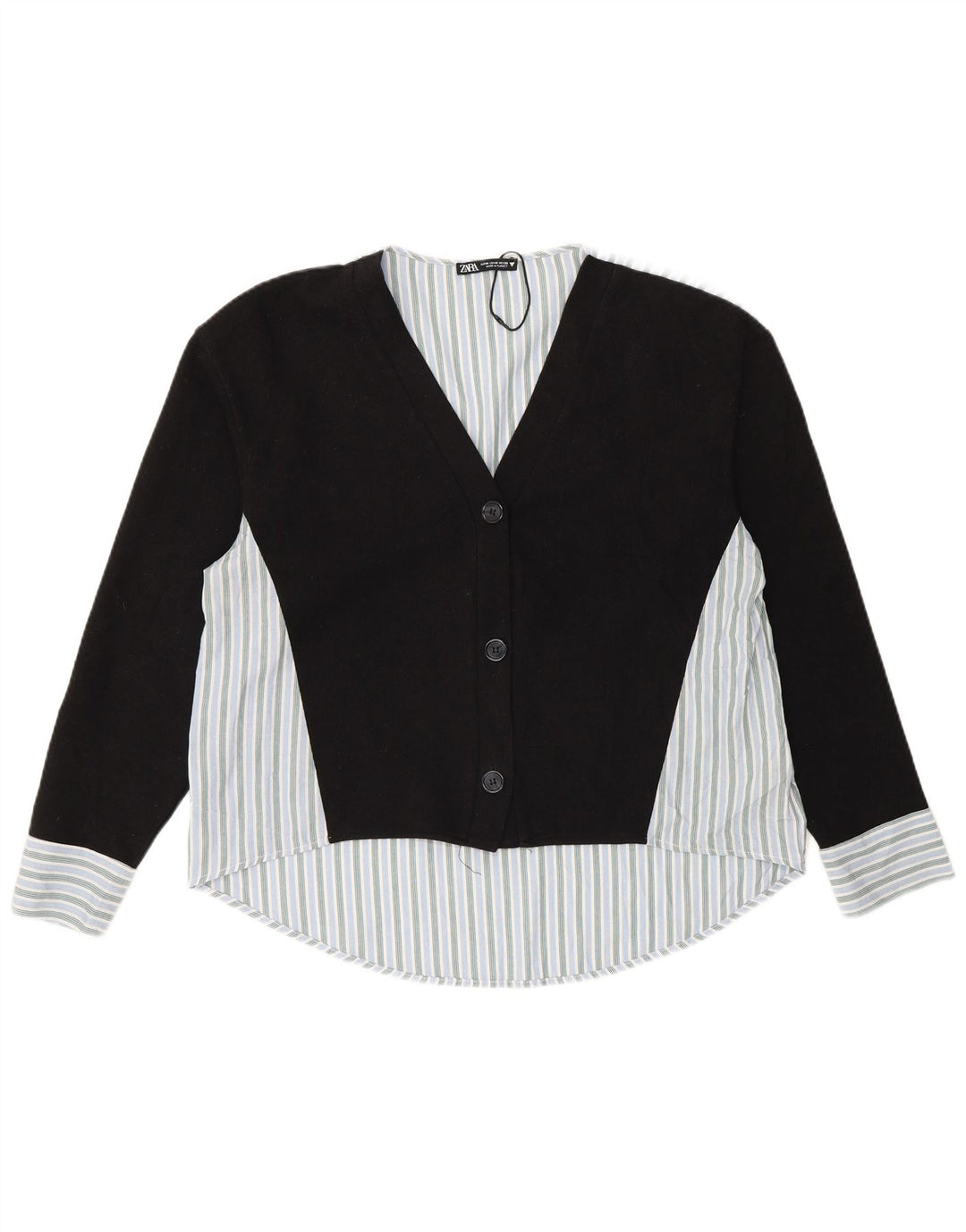 Zara Chemisier Femme Chemisier UK 14 Medium Noir Rayé Coton