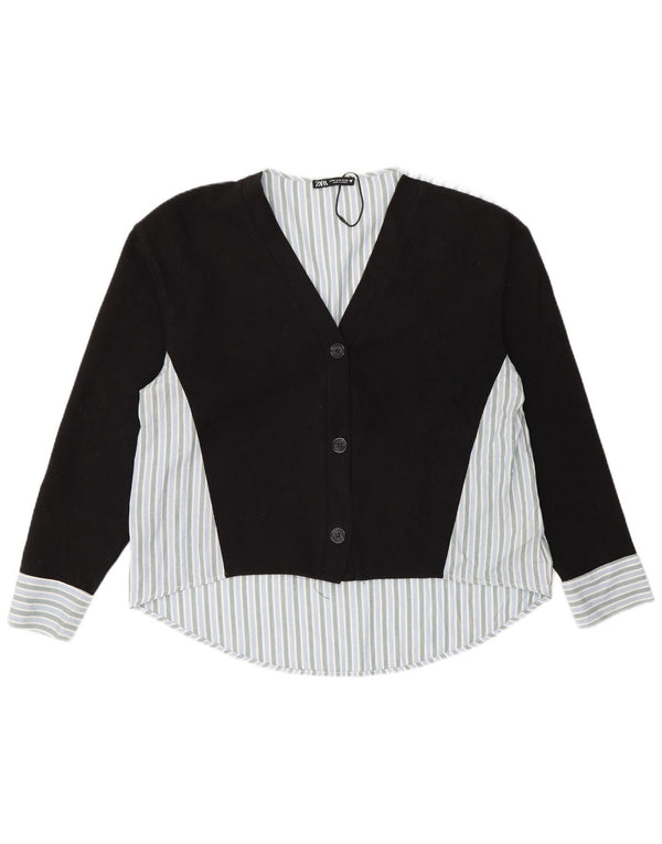 Zara Chemisier Femme Chemisier UK 14 Medium Noir Rayé Coton