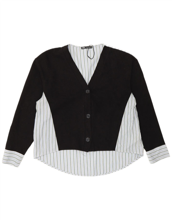 Zara Chemisier Femme Chemisier UK 14 Medium Noir Rayé Coton