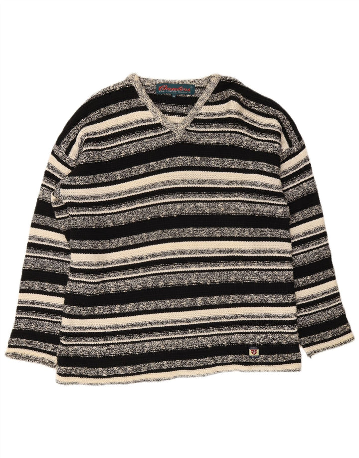 Chambers Pull Col V Homme Noir Moyen Rayé Coton
