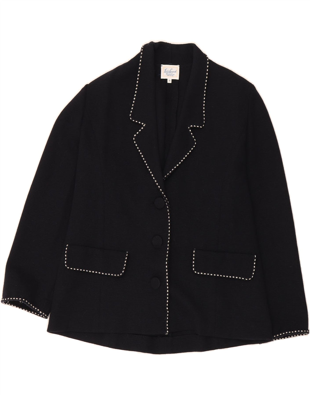 LUISA SPAGNOLI Womens 3 Button Blazer Jacket UK 12 Medium Navy Blue Wool Vintage Luisa Spagnoli and Second-Hand Luisa Spagnoli from Messina Hembry 