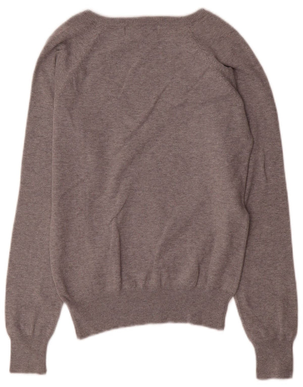 Zara Pull col V pour femme UK 10 Petit Gris Coton