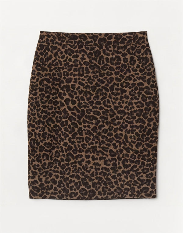 Marks & Spencer Jupe droite pour femme UK 16 Large W34 Beige Imprimé Animal