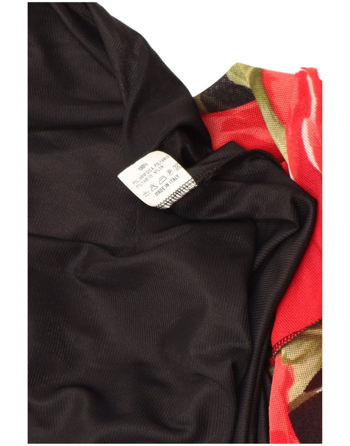 VINTAGE Femme Robe Maxi sans manches UK 12 Moyen Noir Floral Polyamide