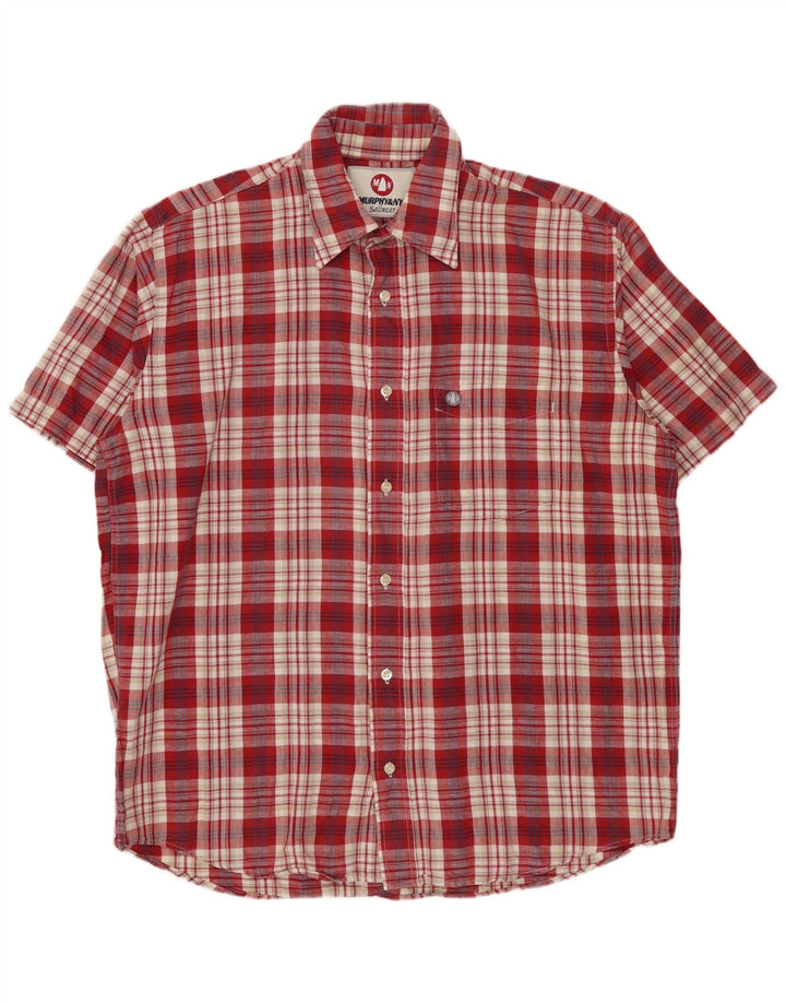 MURPHY & NYE Chemise à manches courtes pour homme en coton à carreaux rouges