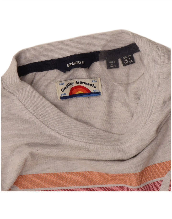 Superdry Femme Crop Graphic T-Shirt Top UK 12 Gris Moyen Rayé