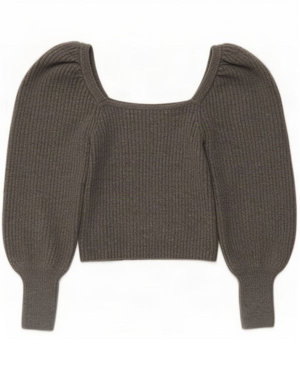 Zara Femme Top Manches Longues UK 12 Acrylique Gris Moyen