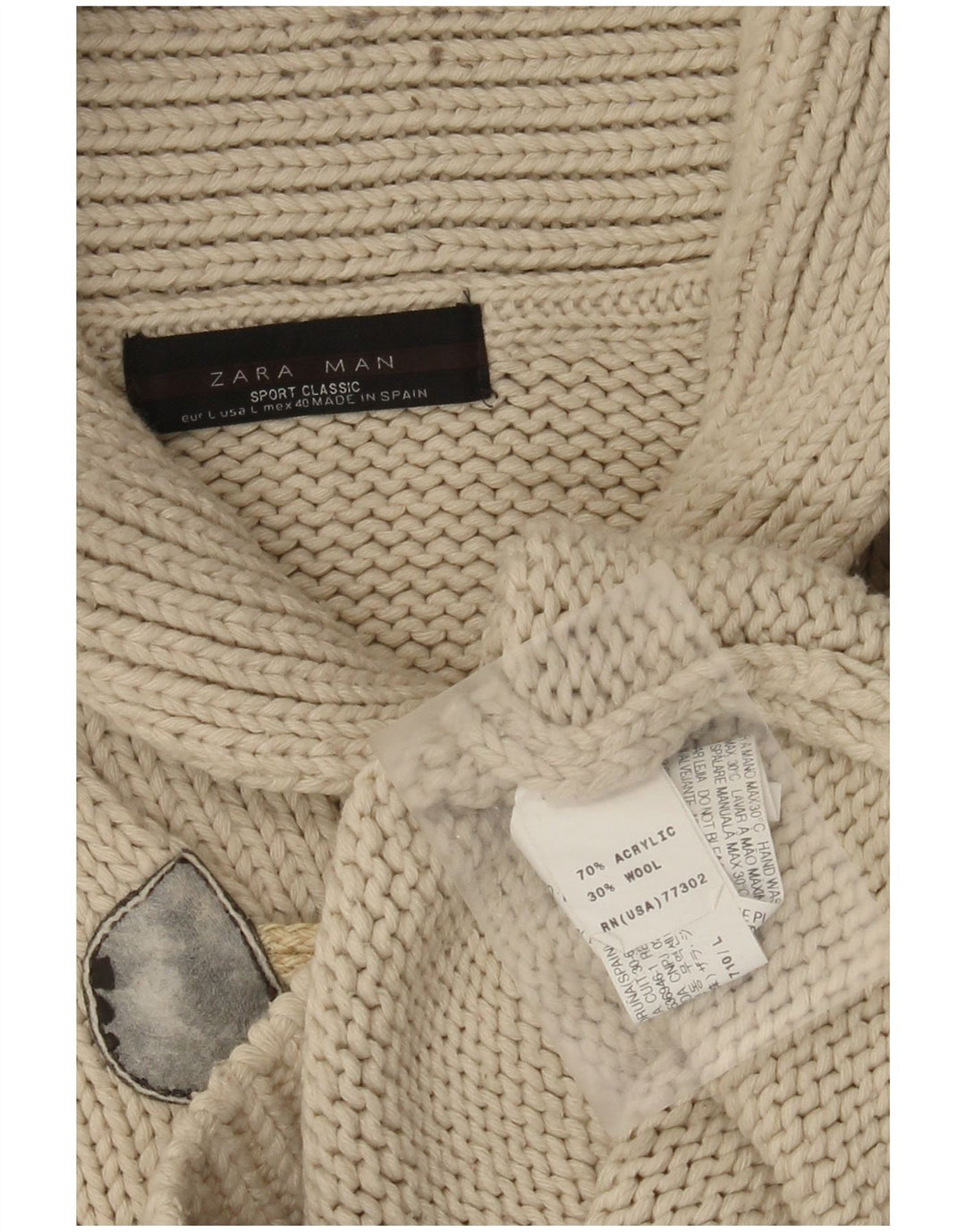 Zara Homme Pull Col Châle Pull Large Beige Acrylique