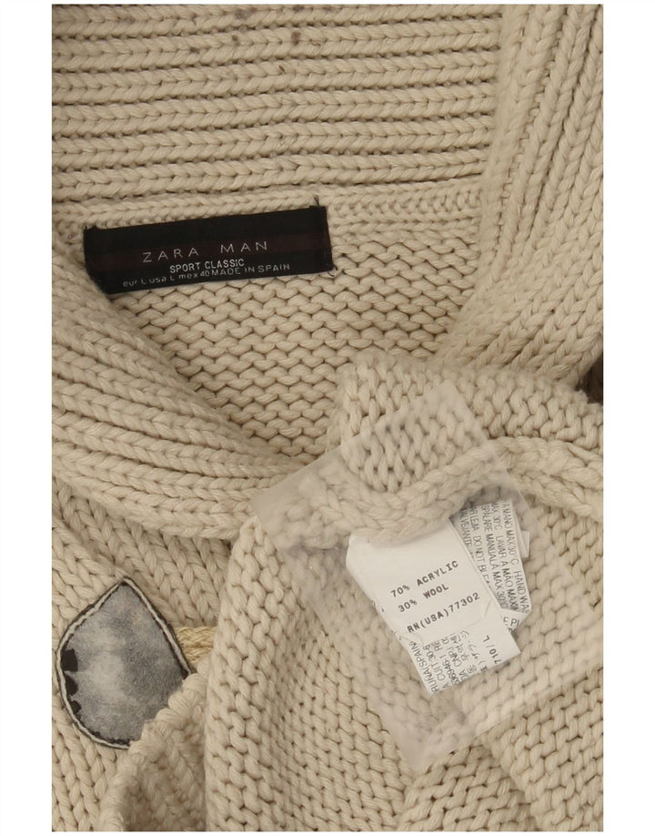 Zara Homme Pull Col Châle Pull Large Beige Acrylique