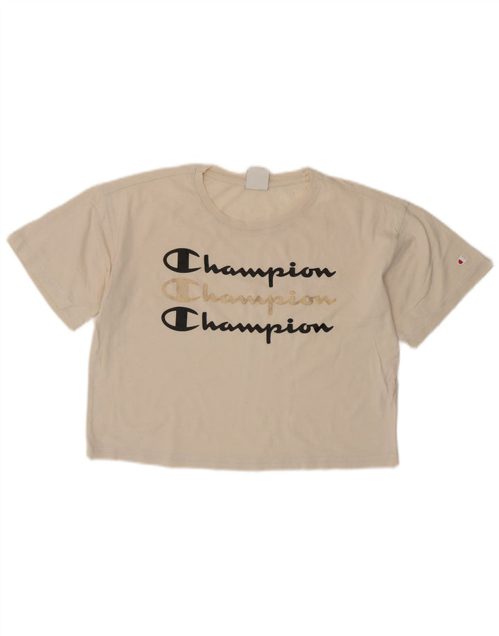 CHAMPION T-shirt court surdimensionné pour femme UK 10 Small Blanc cassé