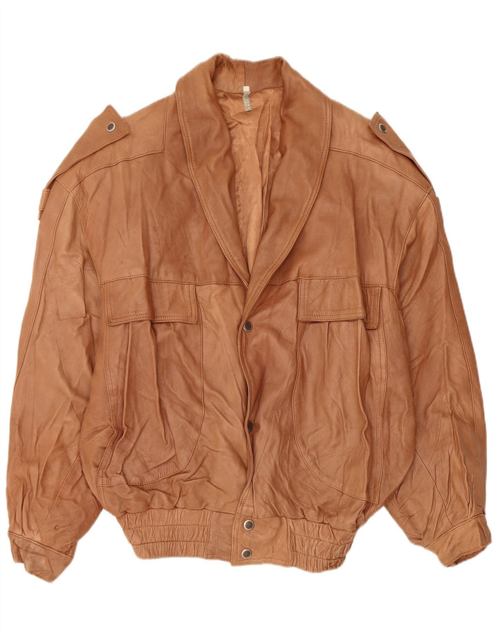 VINTAGE Veste en cuir militaire pour homme UK 44 2XL Cuir marron