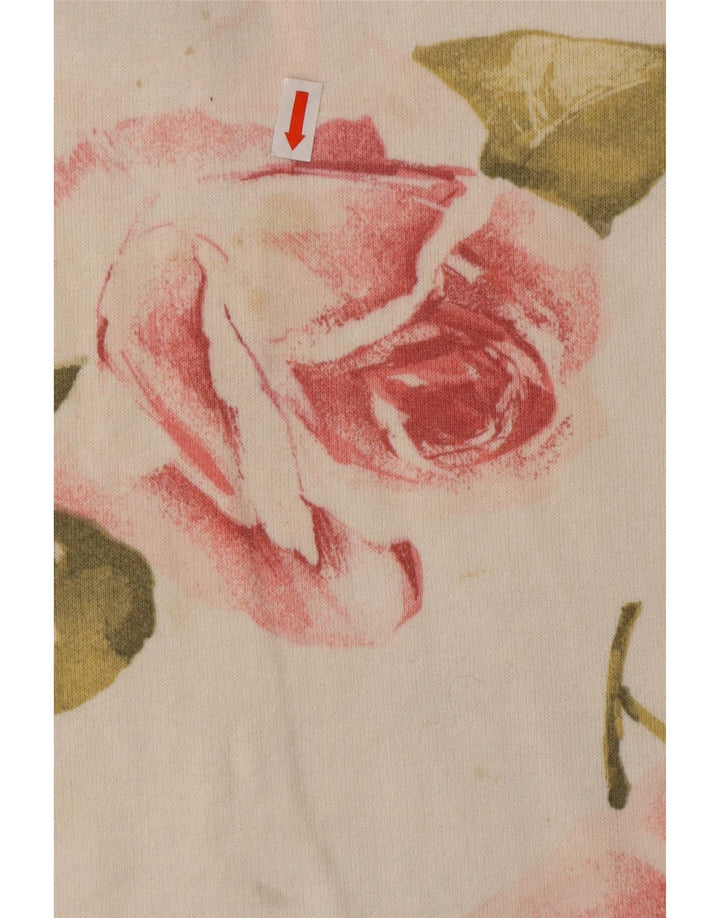 VINTAGE Femme Top Manches Longues UK 16 Grand Coton Floral Blanc Cassé