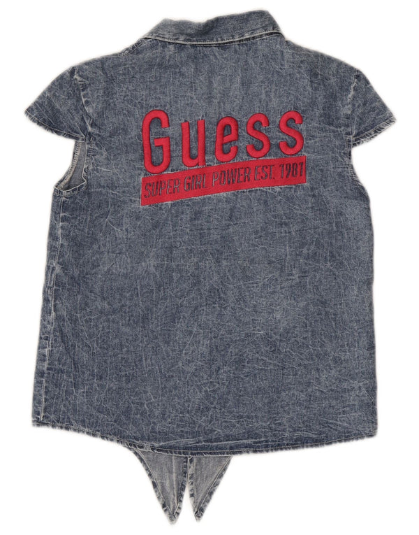 Guess Chemise en jean graphique à manches courtes pour femme UK 14 Bleu moyen Coton