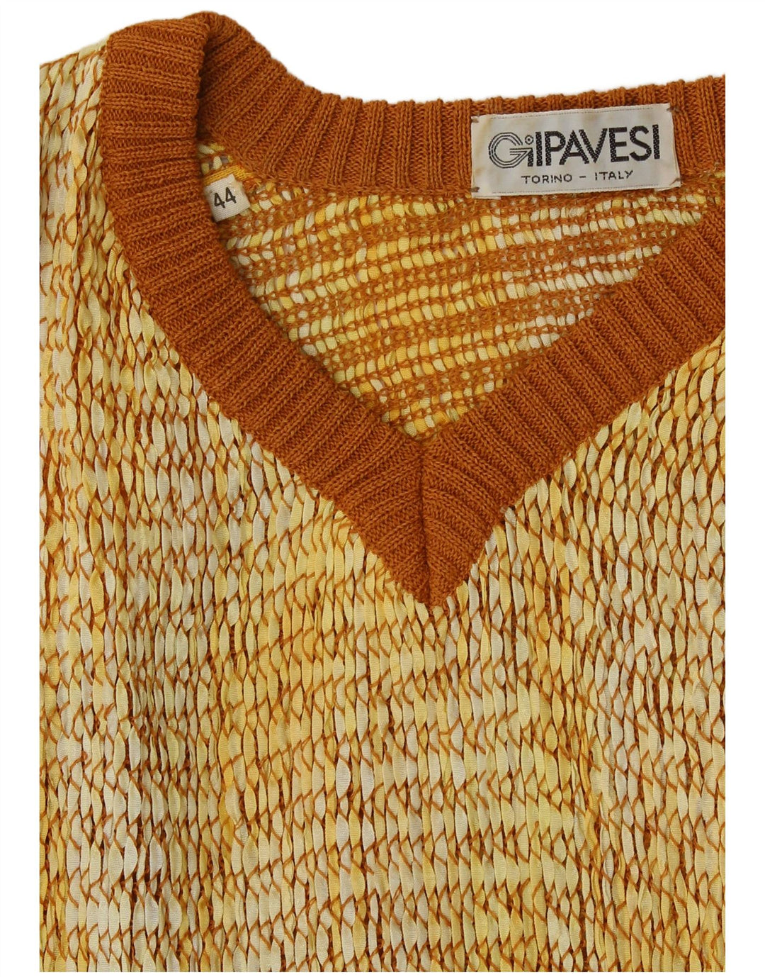 vintage Femme Manches Courtes Col V Pull Pull IT 44 Jaune Moyen