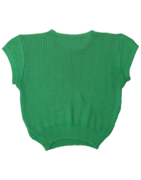 vintage Womens Crop Voir à travers le col bateau Jumper Sweater UK 14 Vert moyen