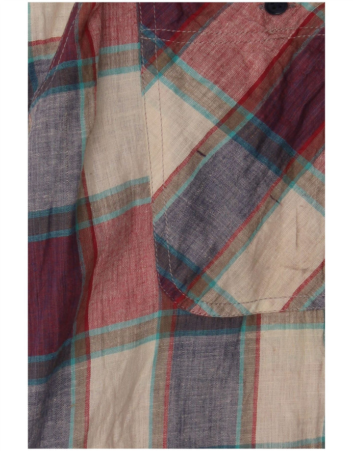 vintage Chemise à manches courtes pour hommes Grand coton à carreaux multicolores