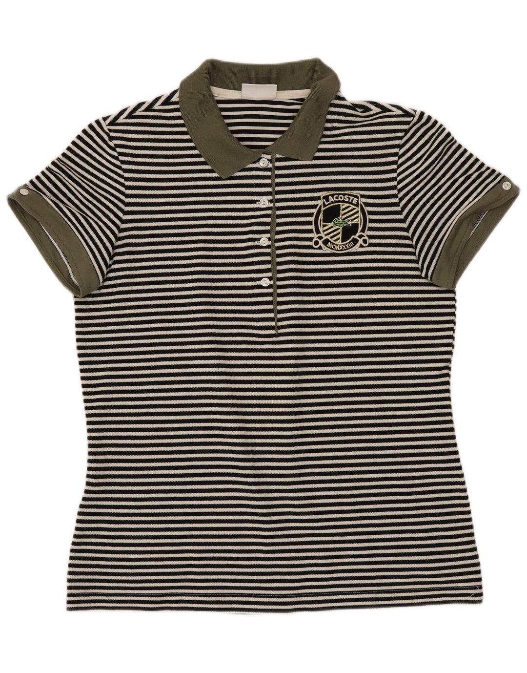 Lacoste Polo Femme Taille 42 Grand Coton Rayé Noir