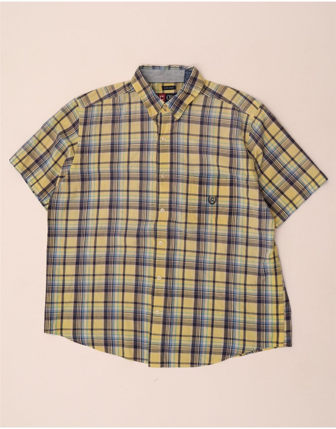 Chaps Chemise à manches courtes pour homme XL en coton à carreaux jaunes