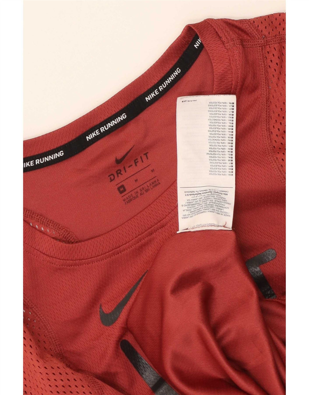 Nike Womens Dri Fit Running Graphic T-Shirt Top UK 12 Rouge Moyen Polyester