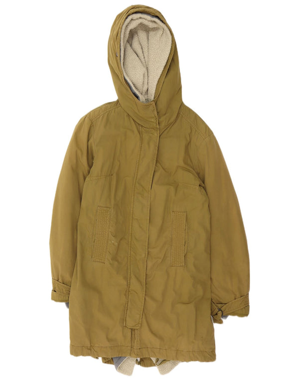 vintage Femme Capuche Sherpa Parka Veste EU 40 Coton Kaki Moyen