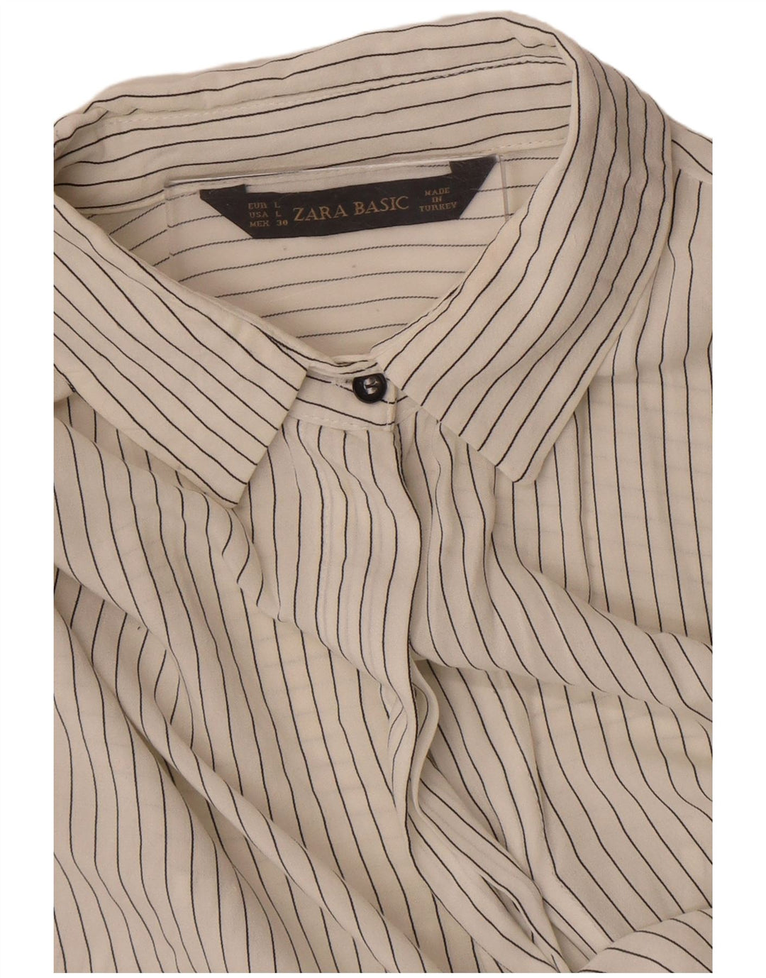 Zara Womens See Through Pullover Shirt UK 16 Large Off Blanc Rayé