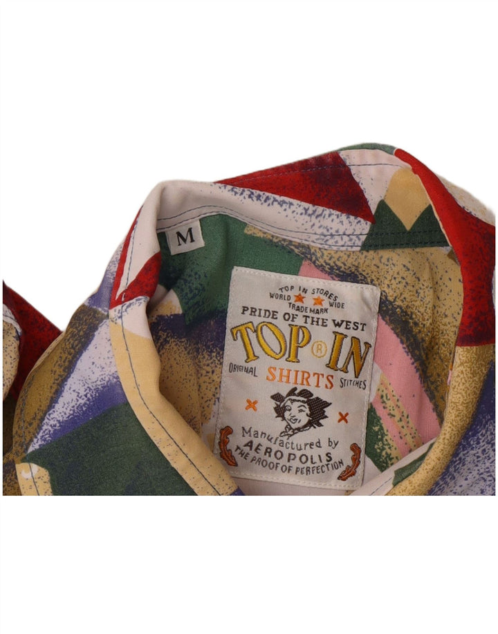 Chemise à manches courtes vintage pour hommes moyen géométrique multicolore