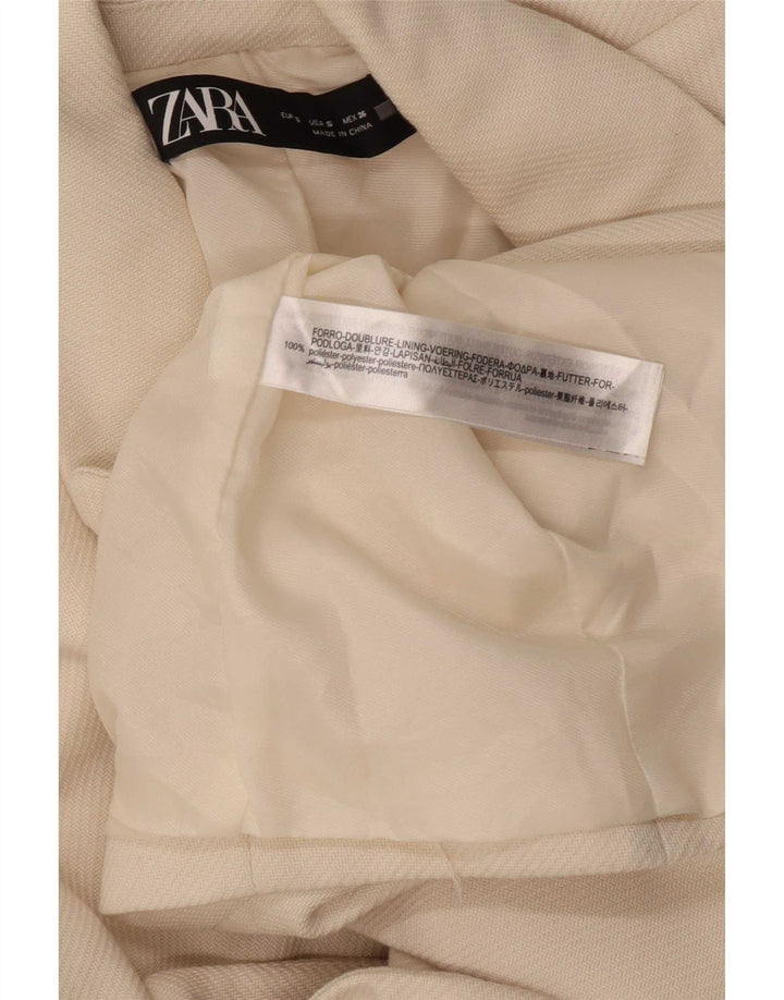 Zara Veste Blazer Double Boutonnage Femme UK 10 Petit Polyester Blanc Cassé