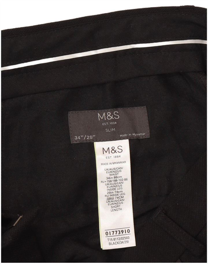 Marks & Spencer Pantalon de Costume Slim Homme W34 L29 Noir Polyester