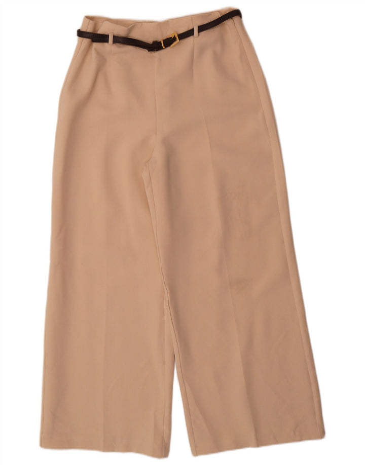 Zara Pantalon court à jambe large pour femme Petit W26 L25 Beige Polyester