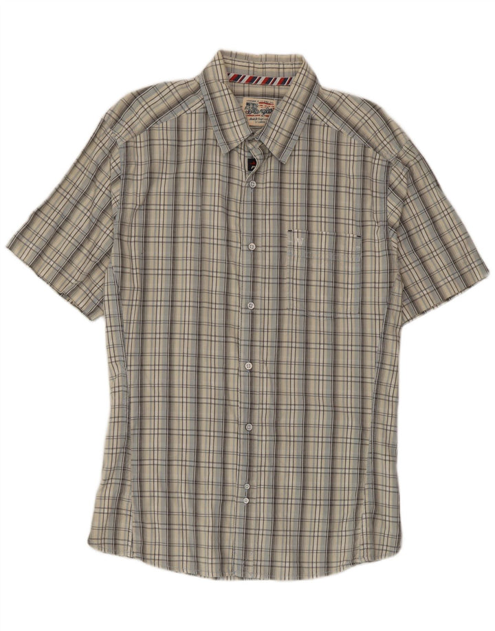 Wrangler Chemise à manches courtes pour homme XL en coton à carreaux gris