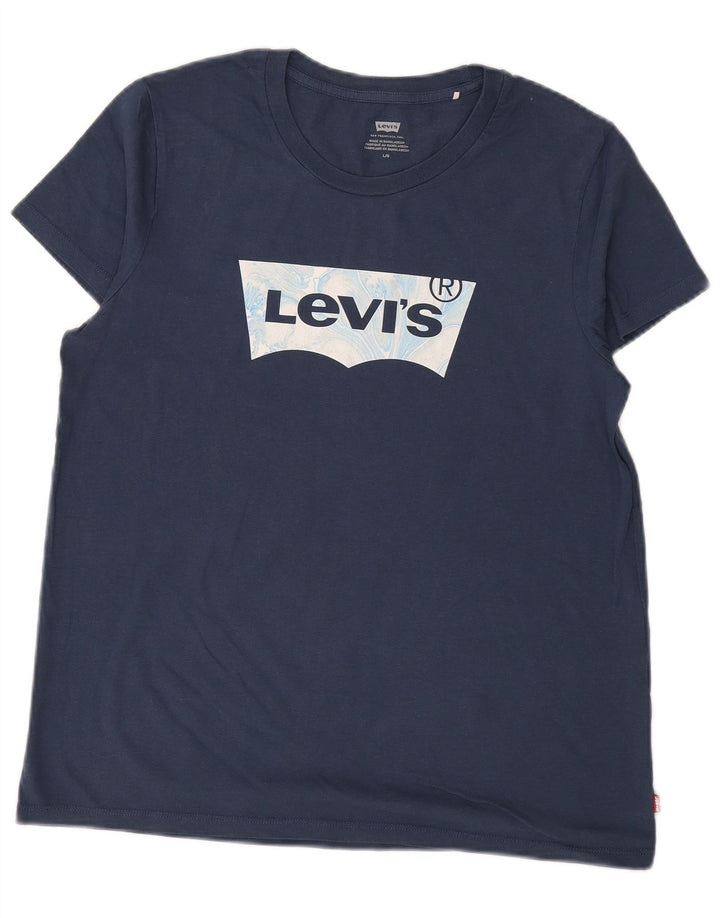 LEVI'S T-shirt graphique pour femme UK 16 Large Bleu marine Coton