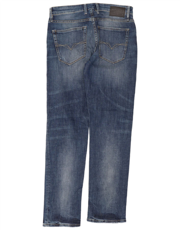 Guess Jean droit slim vieilli pour homme W33 L32 Bleu