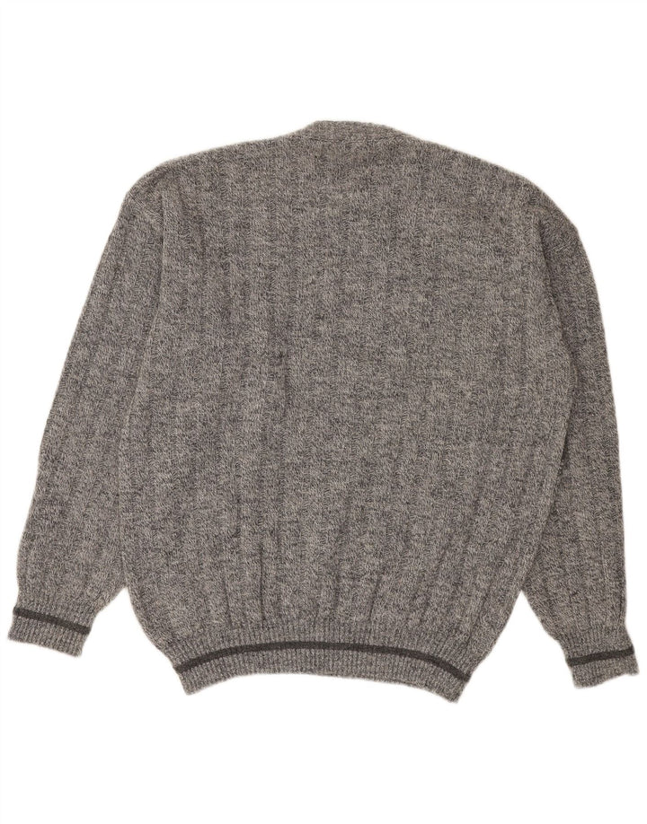 VINTAGE Mens Crew Neck Jumper Sweater IT 52 Large Grey Argyle/Diamond Wool