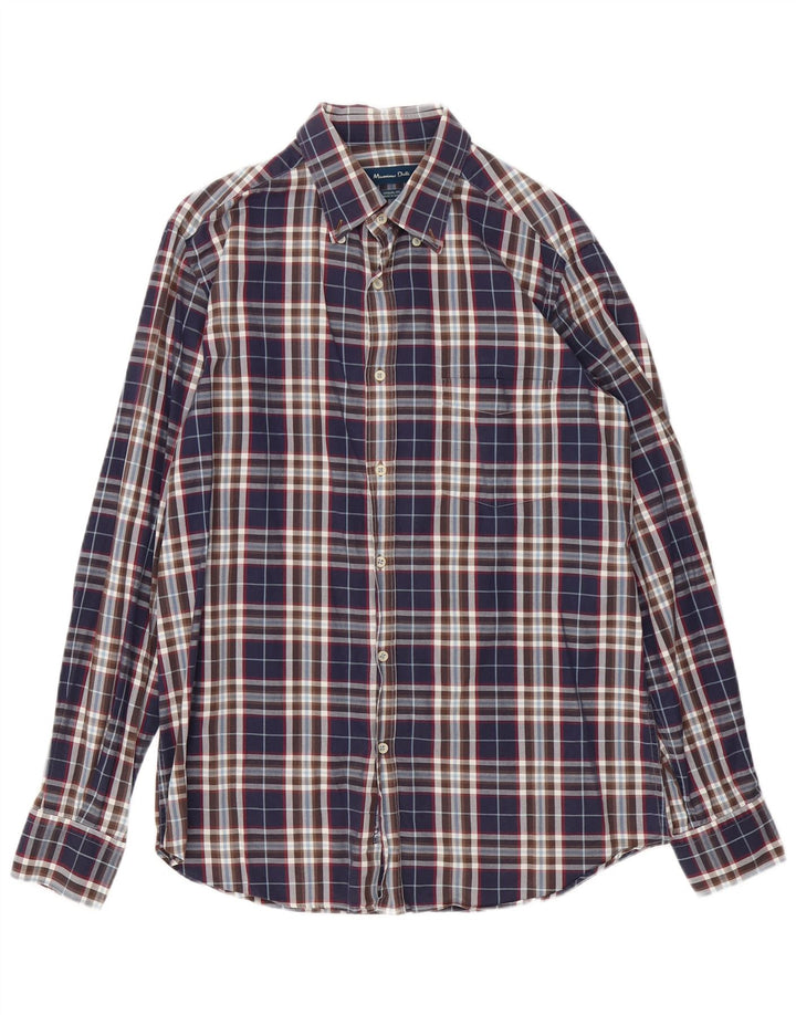 Massimo Dutti Chemise décontractée pour homme Bleu marine moyen à carreaux