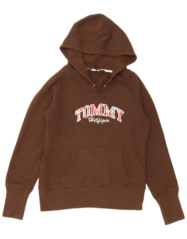 TOMMY HILFIGER Pull à capuche graphique surdimensionné pour femme UK 10 Small Marron