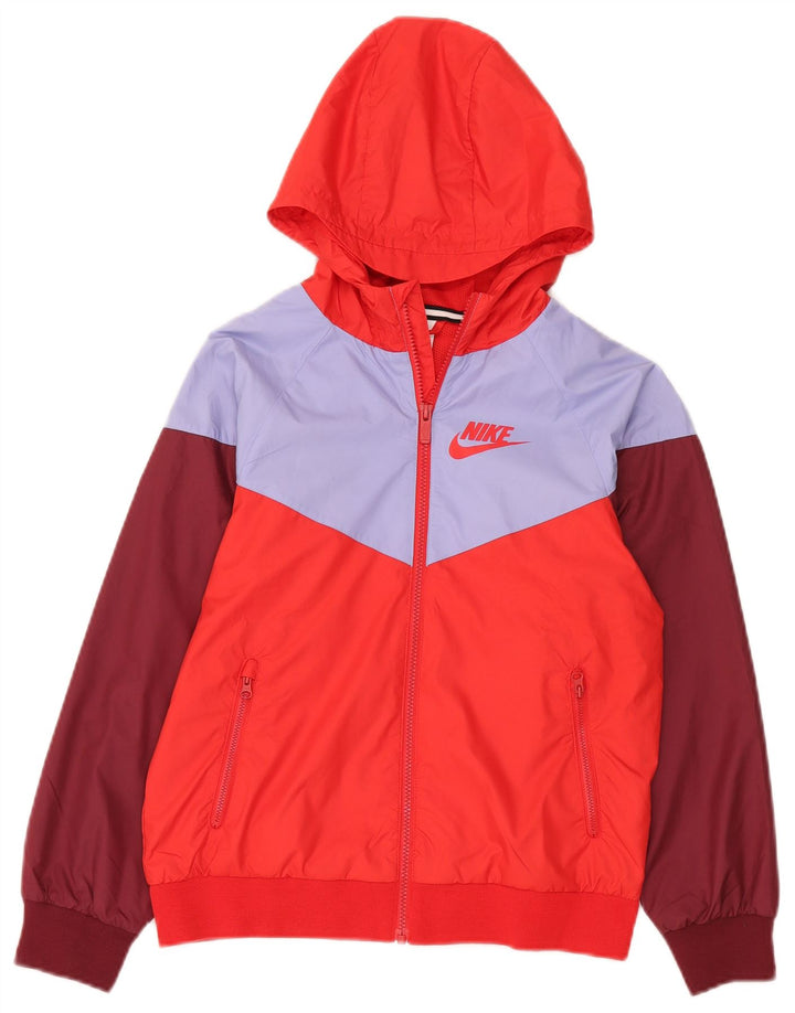 Nike Veste de Pluie à Capuche Garçon 10-11 Ans Polyester Colorblock Rouge Moyen