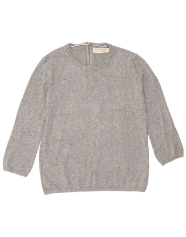 Zara Pull à manches 3/4 et col rond pour femme UK 14 Large Rayonne Grise