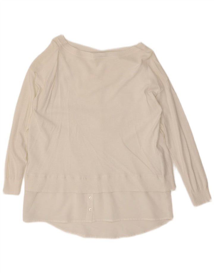 Marella Pull col bateau pour femme UK 12 Viscose blanc moyen