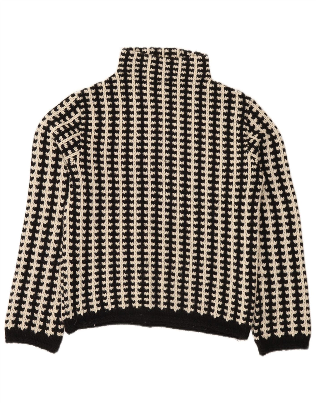 vintage Femme Turtle Neck Jumper Pull EU 38/40 Moyen Noir Rayé