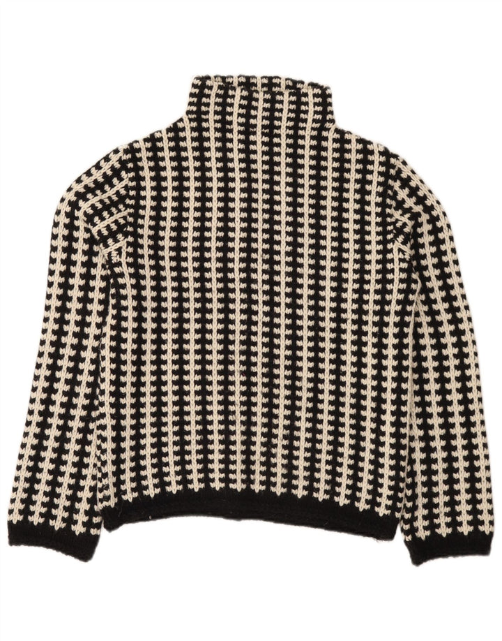 vintage Femme Turtle Neck Jumper Pull EU 38/40 Moyen Noir Rayé