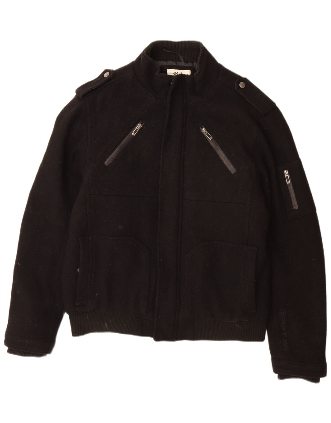 ANGELO LITRICO Veste Bomber Militaire Homme UK 42 XL Laine Noire