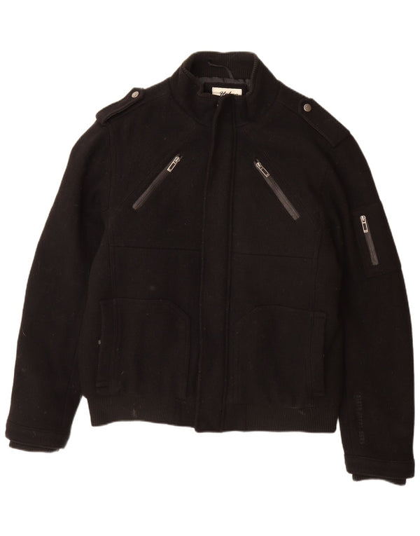 ANGELO LITRICO Veste Bomber Militaire Homme UK 42 XL Laine Noire