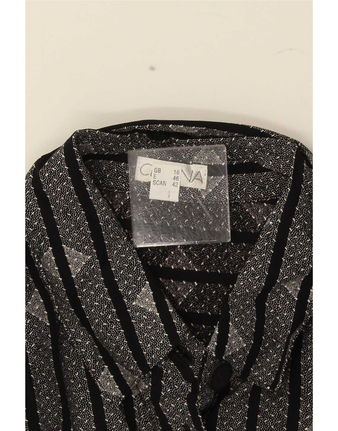 chemise femme vintage UK 16 Grand Noir Rayé